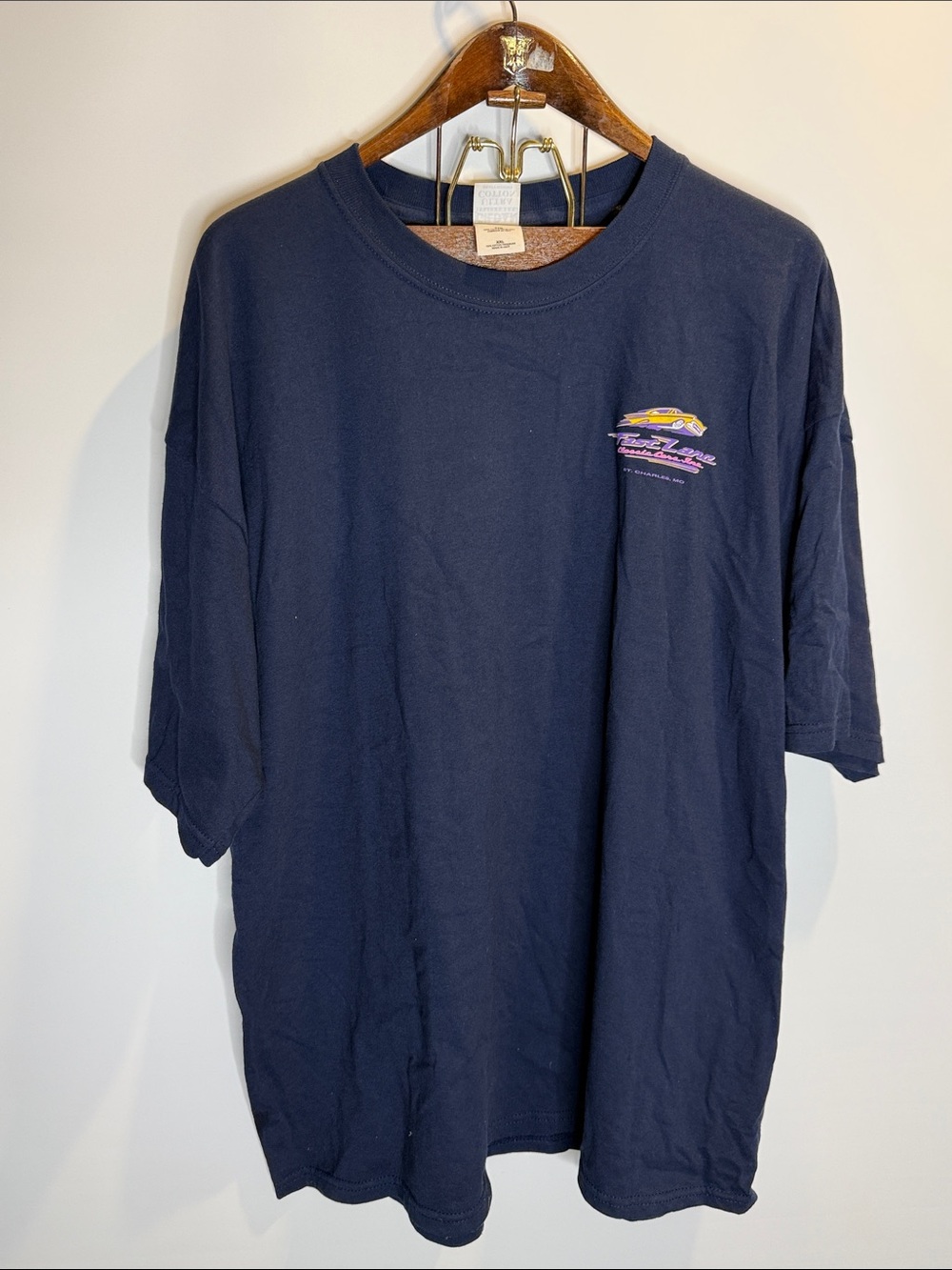 Fast Lane Classic Cars, St. Charles MI Navy Crewneck T-Shirt Size:XXL